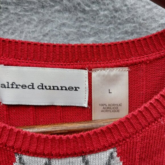 Alfred Dunner Red Argyle Knit Short Sleeve Sweater L 100% Acrylic Womens Pullove - Picture 2 of 3